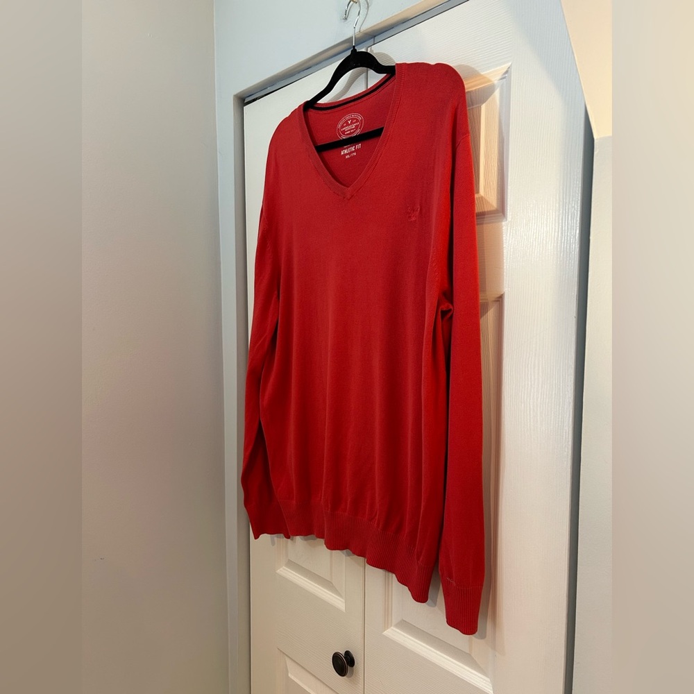 American Eagle Athletic Fit Red V Neck Sweater XXL 100% Cotton